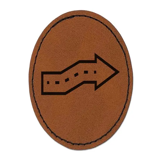 Cute Crooked Arrow Round Iron-On Engraved Faux Leather Patch Applique - 2.5" Brown {1}