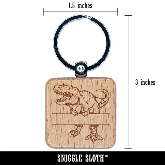 T-Rex Tyrannosaurus Rex Dinosaur Split Monogram Name Engraved Wood Square Keychain Tag Charm {2}