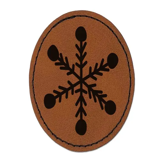 Snowflake Doodle Winter Round Iron-On Engraved Faux Leather Patch Applique - 2.5" Brown {1}