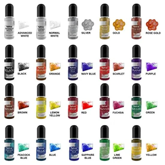 Alcohol Ink Set - 20 Bottles Vibrant Colors High Concentrated Alcohol-Based Ink, Concentrated Epoxy Resin Paint Colour Dye Great for Resin Petri Dish, Coaster, Painting, Tumbler Cup Making(10ml Each) {6}