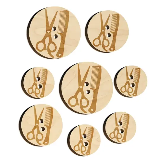 Hair Cutting Comb Scissors with Hearts Wood Buttons for Sewing Knitting Crochet DIY Craft {7}