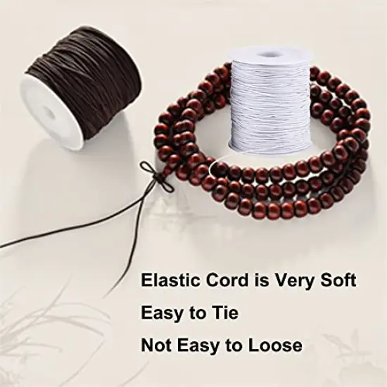 4 Rolls 1 mm Sturdy Elastic String Elastic Cord for Jewelry Making, Necklaces, Beading (2 Black+ 2 White) {3}