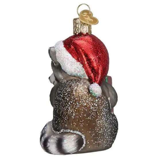 Bandit Raccoon Glass Ornament with Box {2}