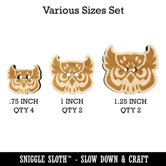 Great Horned Owl Head Wood Buttons for Sewing Knitting Crochet DIY Craft {1}