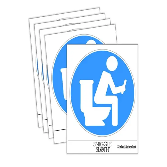 Person Sitting on Toilet Phone Restroom Pooping Waterproof Vinyl Phone Tablet Laptop Water Bottle Sticker Set - 5 Pack {2}