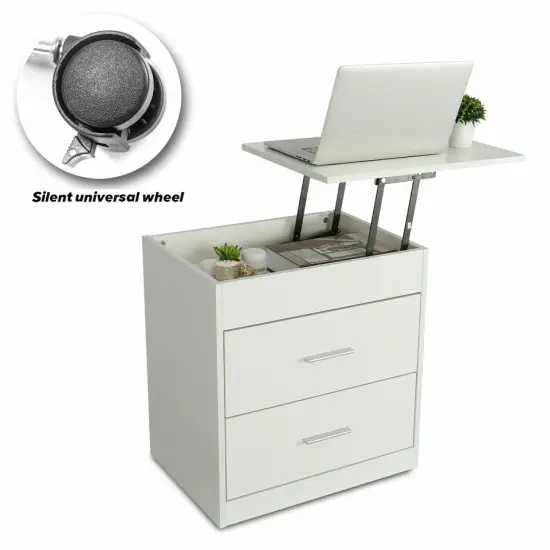 Wood Sofa End Side Bedside Table Nightstand Storage Shelf Lift Drawer {5}
