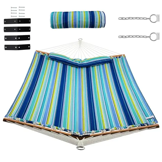 Patio Hammock Foldable Portable Swing Chair Bed with Detachable Pillow Blue and Green {3}
