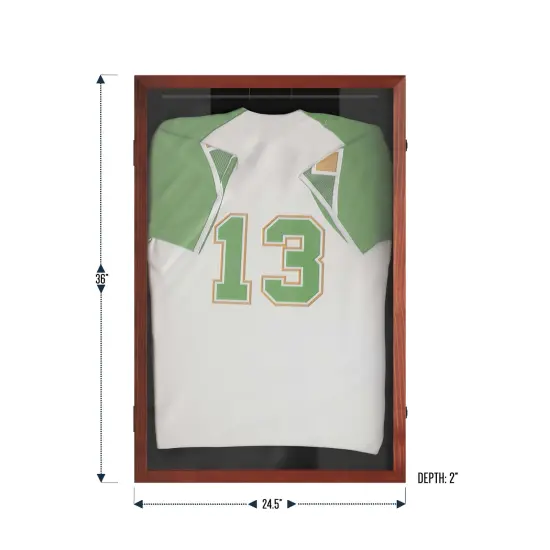 HBCY Creations Jersey Display Case - Solid Wood with UV Treated Acrylic Window - Anti-Theft Lock with 2 Keys - For All Types of Jerseys Mahogany {4}