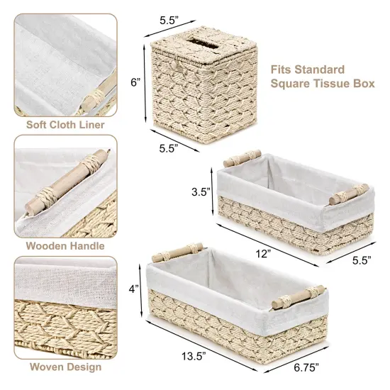Sorbus Paper Rope Bathroom Baskets & Tissue Holder 3 Piece Set Beige {5}
