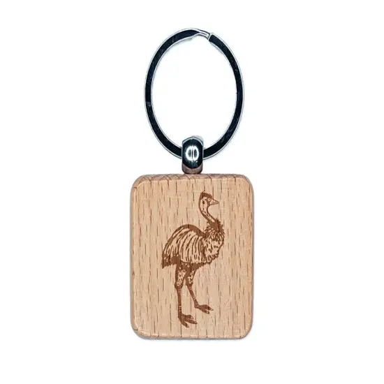 Emu Large Australian Flightless Bird Engraved Wood Square Keychain Tag Charm {1}
