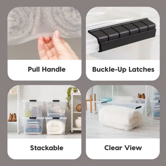 IRIS USA 72 Quart Stackable Plastic Storage Bins with Lids and Latching Buckles, 4 Pack - Clear, Containers with Lids and Latches {3}