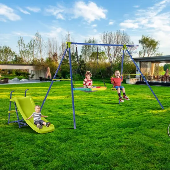 4-in-1 Heavy-Duty Metal Playset with Slide and Basketball Hoop {2}