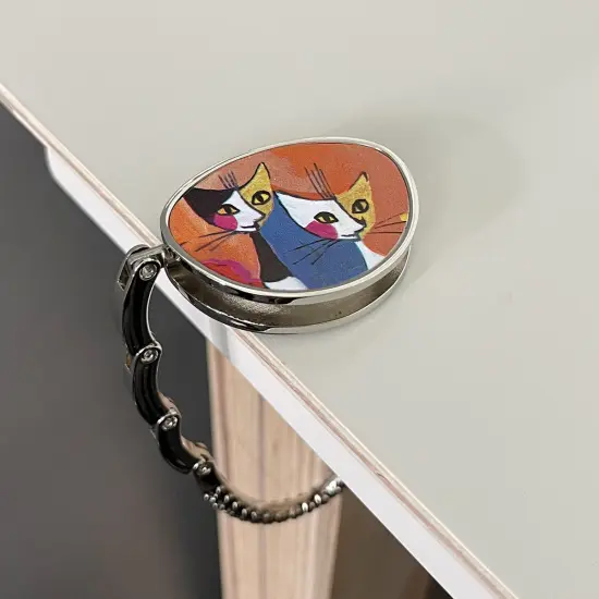 Wrapables Stylish Purse Hook Hanger, Foldable Handbag Table Hanger, Two Cats {3}
