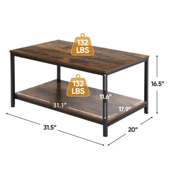 Retro Style Wooden Coffee Table with Storage Drawer and Metal Feet {6}