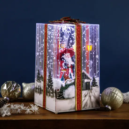 Northlight Musical Santa Lighted Snowing Gift Box with Ribbon Christmas Decoration - 12" Multi {3}
