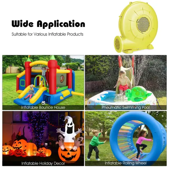 350 Watt 0.5 HP Air Blower Pump Fan for Inflatable Bounce House and Bouncy Castle-Yellow {3}