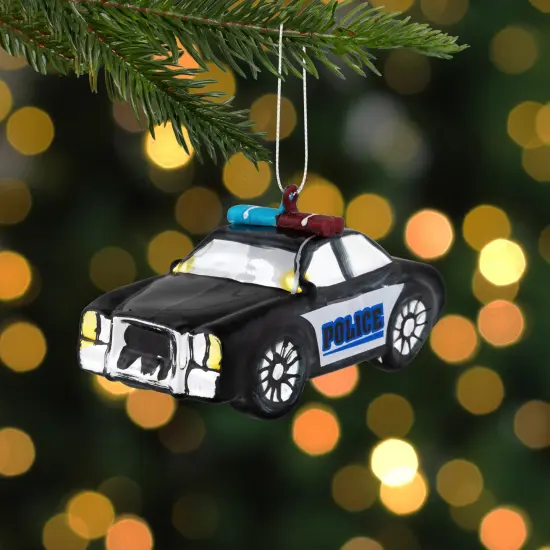 Northlight 5" Black Police Car Glass Christmas Ornament {3}