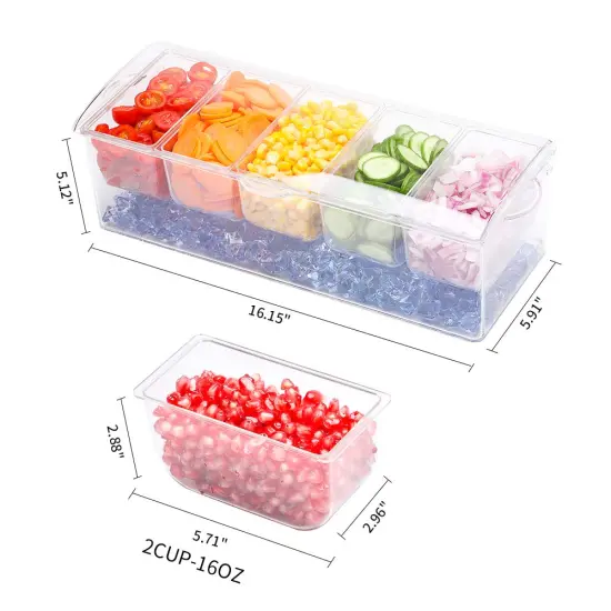 Condiment Server, Tray, ice Party Serving bar, Chilled Caddy, bar Garnish Holder on ice, Dispenser, Salad Platter, Compartment Tray with lid {6}