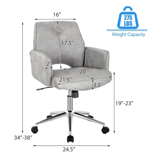 Costway Hollow Mid Back Leisure Office Chair Adjustable Task Chair w/Armrest {4}