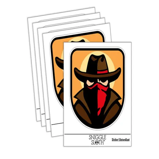 Masked Cowboy Bandit Highwayman with Hat Bandana Waterproof Vinyl Phone Tablet Laptop Water Bottle Sticker Set - 5 Pack {2}
