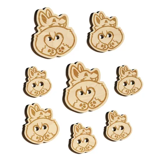 Cute Corgi with a Heart Butt Wood Buttons for Sewing Knitting Crochet DIY Craft {7}