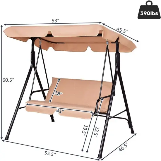 Loveseat Cushioned Patio Steel Frame Swing Glider Beige {4}