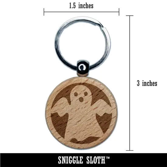 Spooky Halloween Ghost Engraved Wood Round Keychain Tag Charm {2}