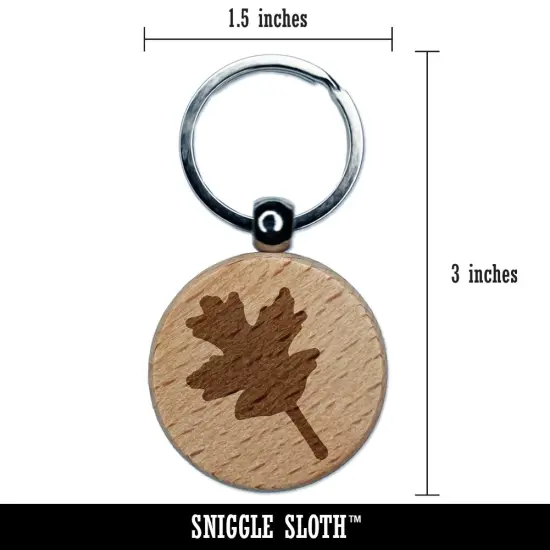 Oak Leaf Solid Engraved Wood Round Keychain Tag Charm {2}