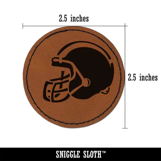 American Football Helmet Sports Round Iron-On Engraved Faux Leather Patch Applique - 2.5" Brown {3}