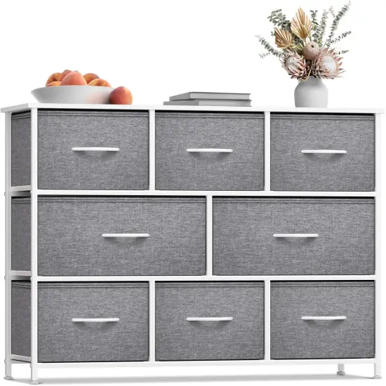 Sorbus Dresser with 8 Drawers - Chest Organizer Unit with Steel Frame Wood Top & Handle Easy Pull Fabric Bins for Clothes - Wide Storage Furniture for Bedroom, Hallway, Living Room, Nursery & Closet White {1}