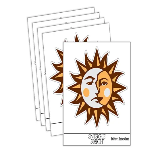 Sun and Moon Heraldic Faces Waterproof Vinyl Phone Tablet Laptop Water Bottle Sticker Set - 5 Pack {7}