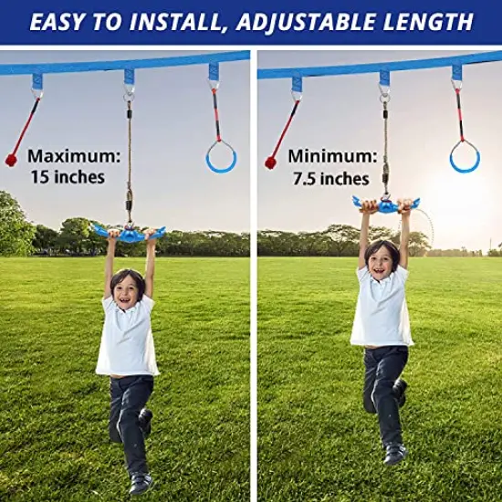 Ninja-Twister Swing Spins Set: Slackline Attachments - 360&deg; Handle Twist-Spin Flips Toy Activate Ninja Powers Warrior Accessories Kids Hang Toys for Playground Backyard Blue {4}