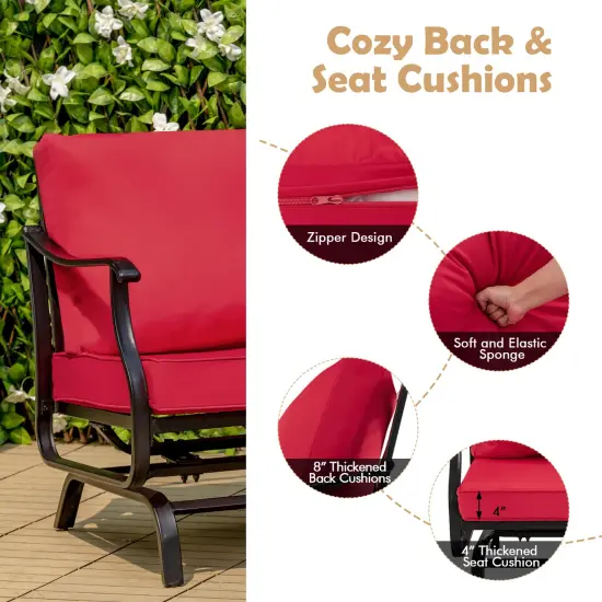 3 Piece Patio Rocking Chair Set with Coffee Table-Red {3}