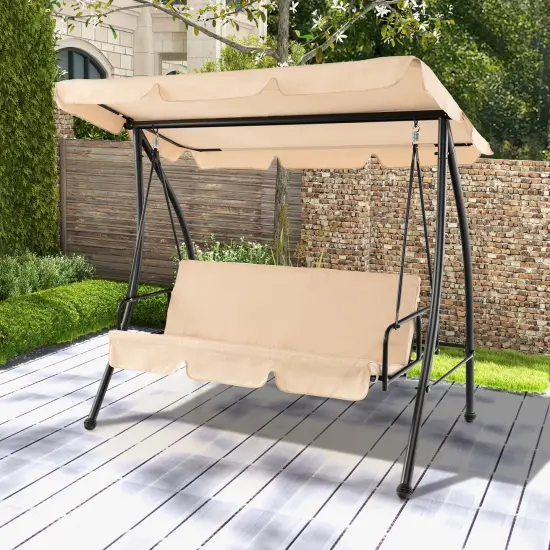 2-Seat Outdoor Convertible Swing Chair with Flat Bed and Adjustable Canopy-Beige {3}