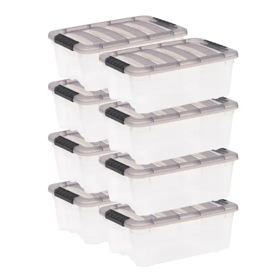 IRIS USA 13 Quart Stack & Pull Clear storage Box, Gray, 8 Pack {2}