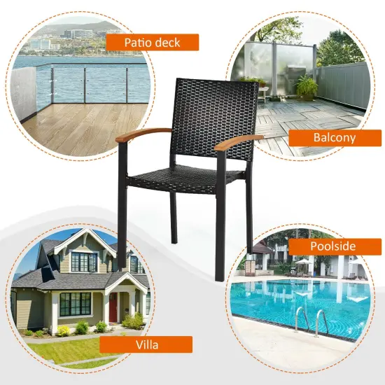 Patio PE Rattan Dining Chairs with Powder-coated Steel Frame {3}