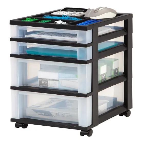 IRIS USA 4-Drawer Storage Cart with Organizer Top, Black {4}
