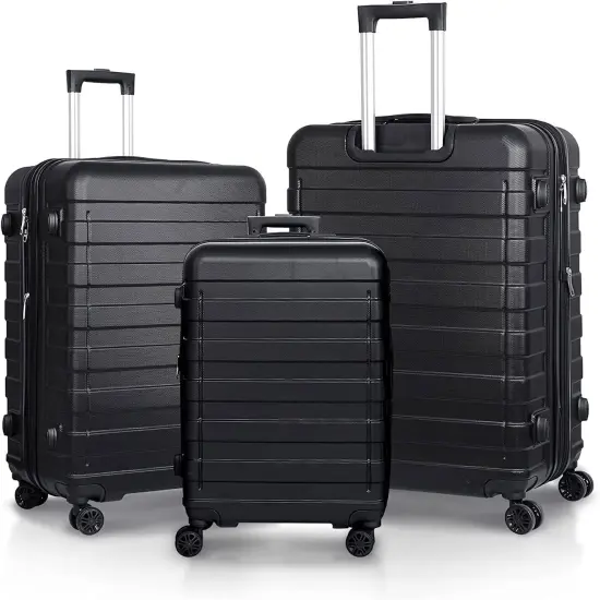 Expandable Luggage Set 3 Piece Black Hardshell Suitcase {1}