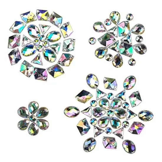 200 Pieces Crystal Gems AB Acrylic Flatback Sew On Diamante Rhinestones with Mixed Shapes for DIY Crafts Handicrafts Clothes Bag Shoes Decorations {1}