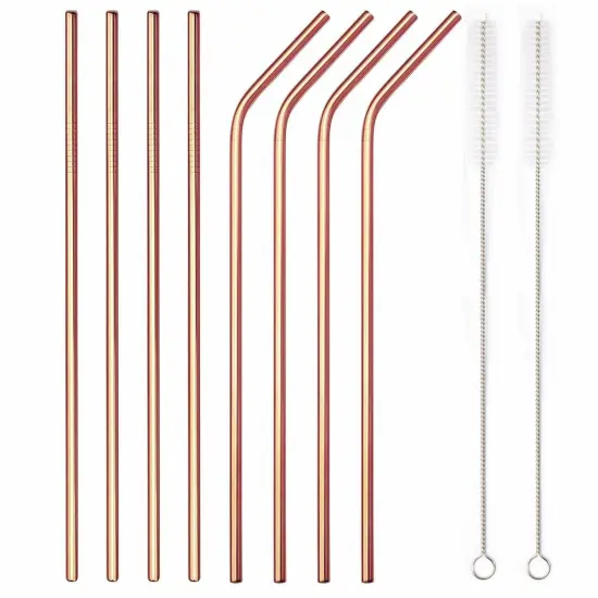 Kitcheniva 8PCS 10.5" Stainless Steel Ultra Long Metal Cocktail Straw And 2 Cleaner Brush Rose gold {1}