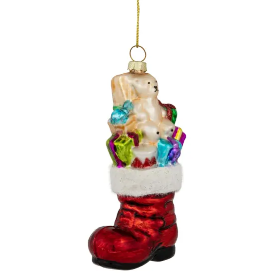 Northlight 4.5" Shiny Red Present Filled Stocking Hanging Glass Christmas Ornament {1}