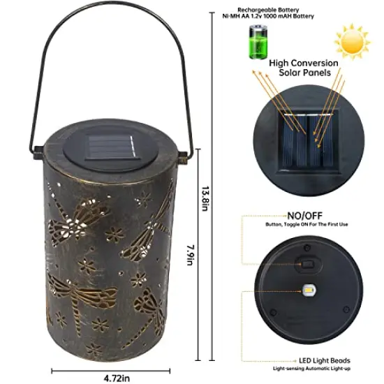 1 Pack Solar Lantern Outdoor Garden Decor Hanging Solar Lantern Lights,Metal Dragonfly Decor Outdoor Lantern,Waterproof Led Garden Lantern for Patio, Yard, Table, Pathway(Dragonfly) {5}