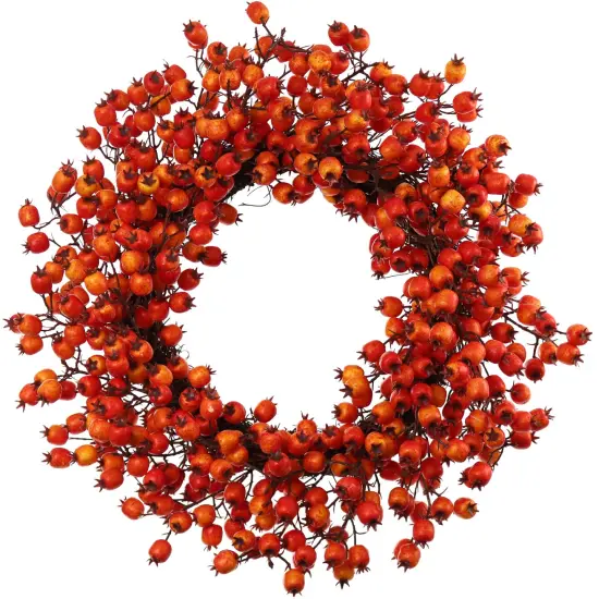 22" Orange Hawthorn Berry Wreath - Lifelike Berries, Indoor/Outdoor Use, Front Door Decor - Autumn & Fall Holiday D&eacute;cor - 2024 Christmas Collection, Floral Home by Artificial Flowers {1}