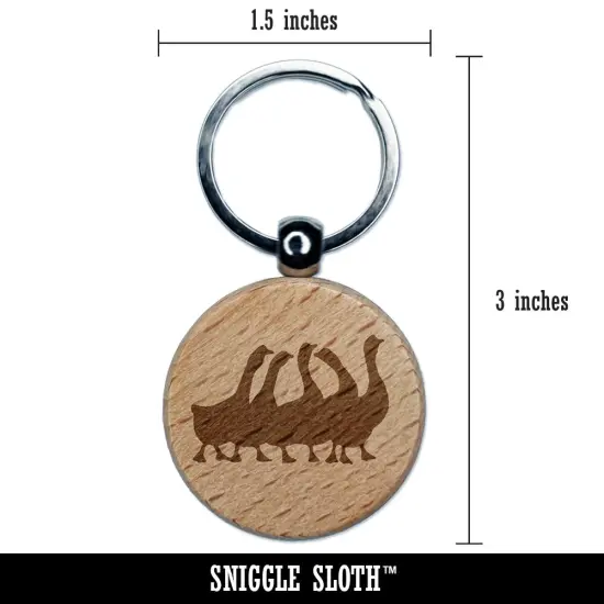 Geese Gaggle Goose Family Solid Engraved Wood Round Keychain Tag Charm {2}