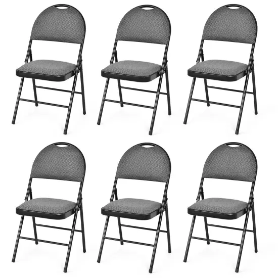 Set of 6 Folding Fabric Upholstered Metal Chairs Grey {3}