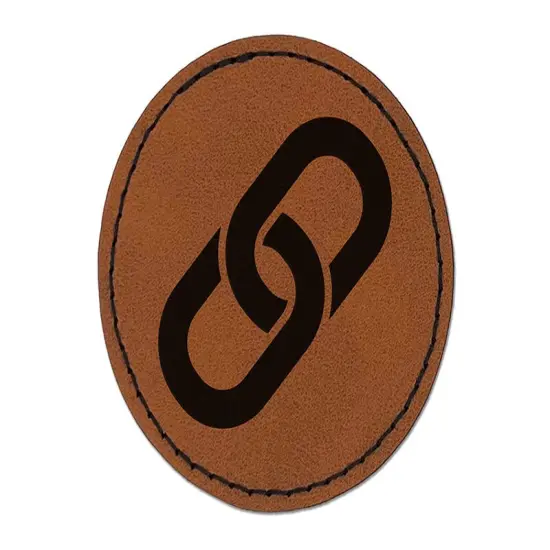 Chain Link Icon Round Iron-On Engraved Faux Leather Patch Applique - 2.5" Brown {1}