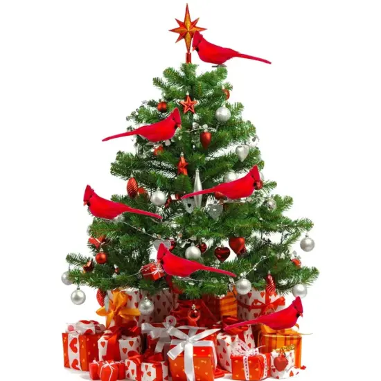 Lifelike Cardinal with Clips Christmas Tree Ornament Artificial Red Bird {3}