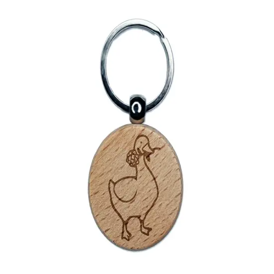 Romantic Goose with Flower Engraved Wood Round Keychain Tag Charm {1}