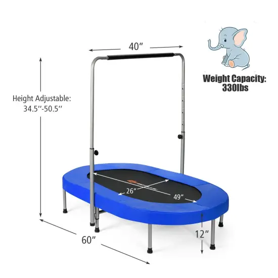 2-Person Foldable Mini Kids Fitness Rebounder Trampoline Blue {4}