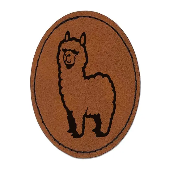 Cute Alpaca is Fluffy and Fuzzy Round Iron-On Engraved Faux Leather Patch Applique - 2.5" Brown {1}
